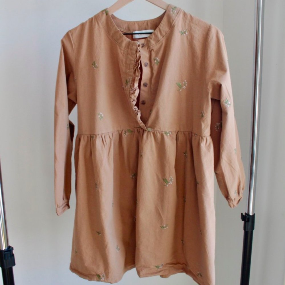 Tan/Beige Ruffle Embroidered Babydoll Dress OSFA